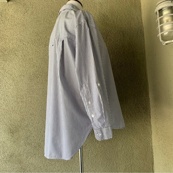 “Gloria Vanderbilt” Navy & White Railroad Stripe Cotton Button-down Shirt size L - Picture 9 of 13